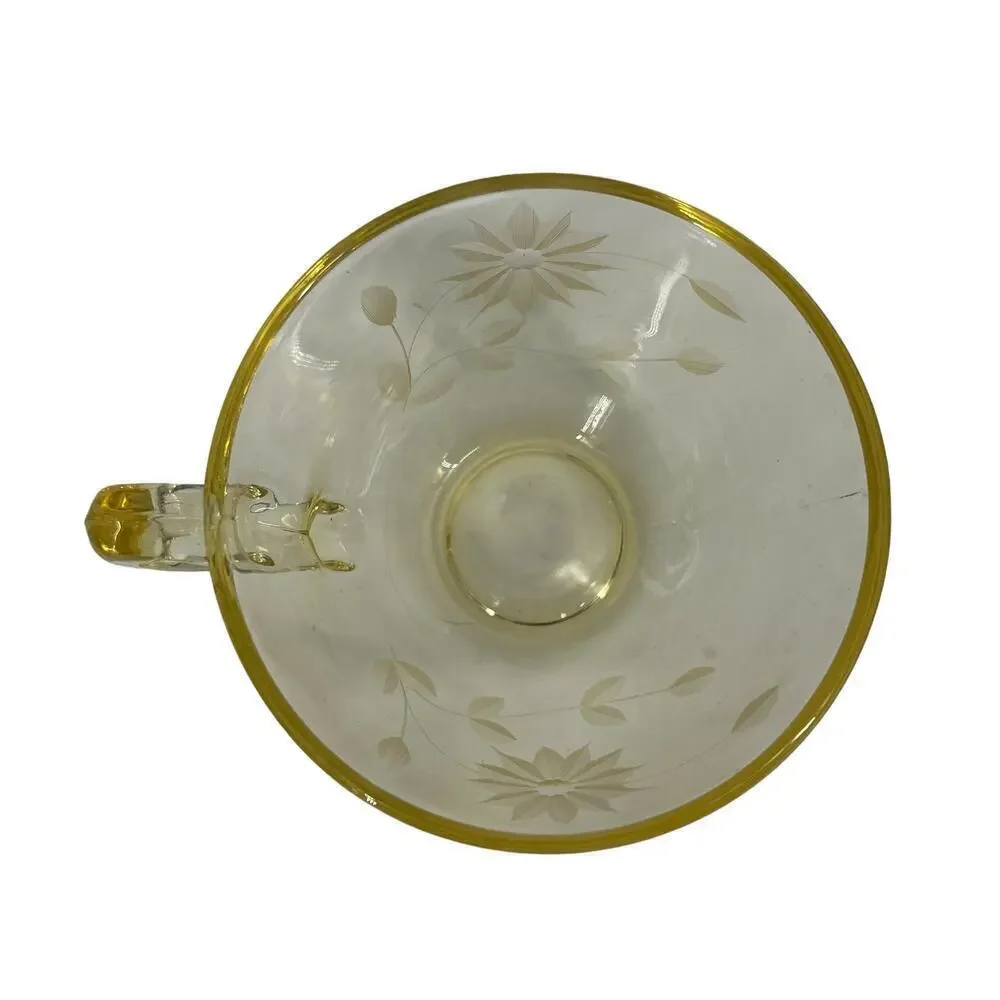 Vintage Lancaster Jubilee Depression Glass Set Flower Plates &‎ Teacup Yellow